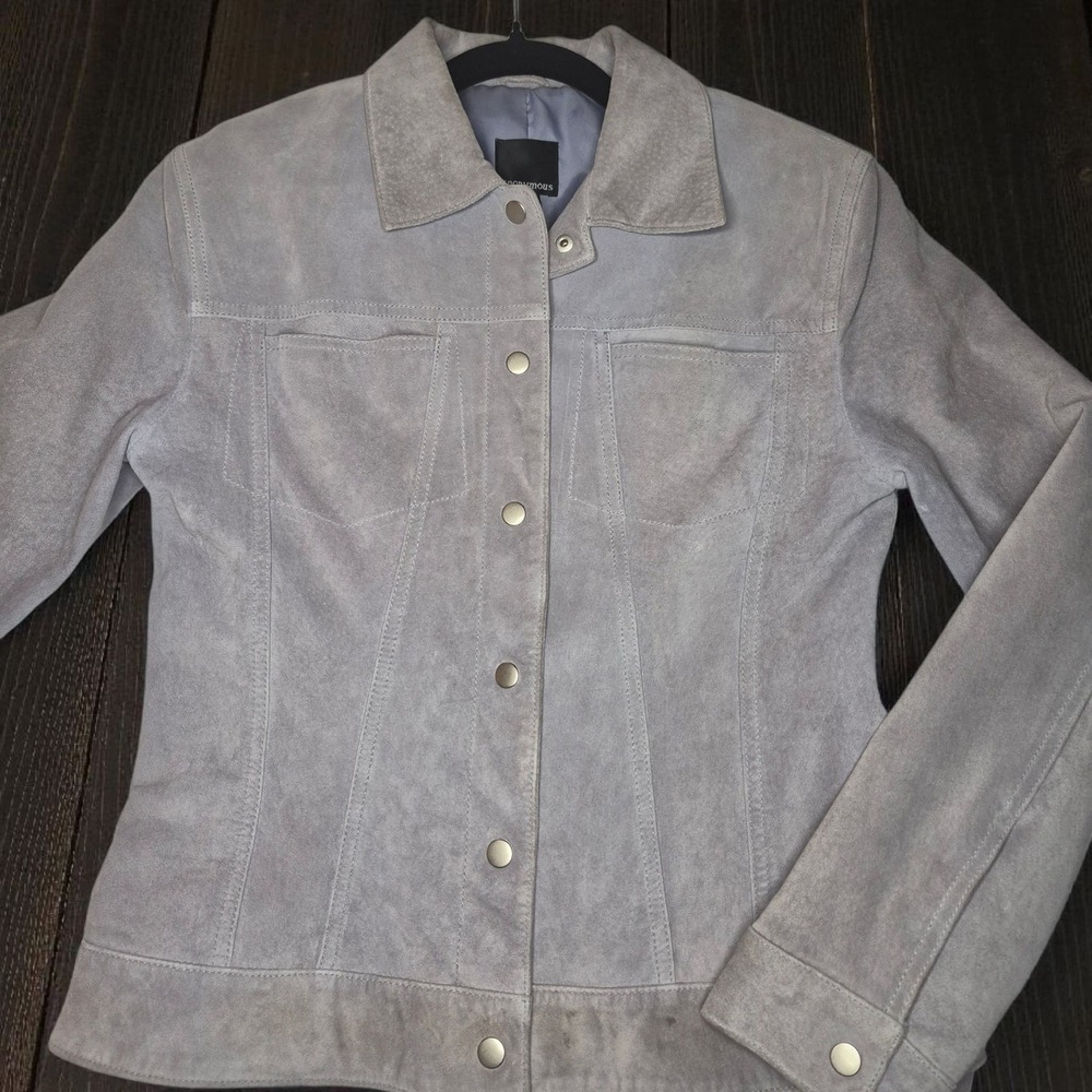 Anonymous Women's Light Gray Suede Trucker Jacket Size Medium
